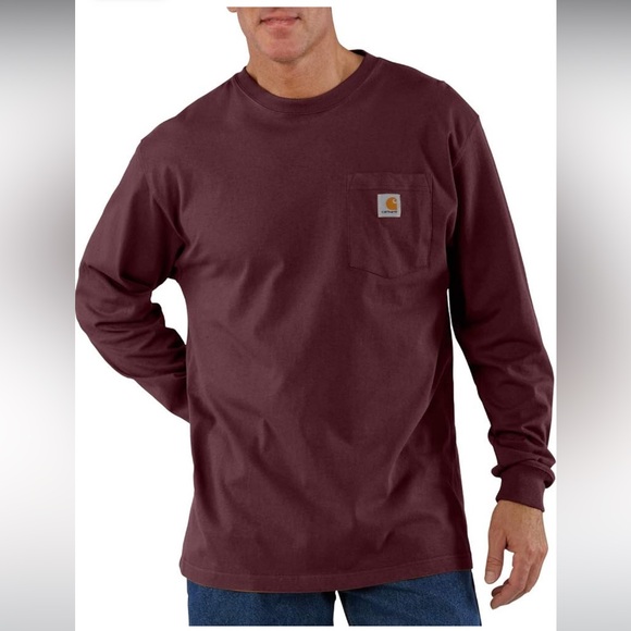 Carhartt Loose Fit Heavy Weight Long Sleeve Pocket T-Shirt K126 Size S Burgundy - Picture 1 of 5